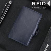 X-7 Antimagnetic RFID Multi-functional Aluminum Crazy Horse Texture Leather Card Bag Wallet(Dark Blue) - thumbnail