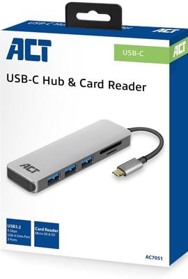 ACT AC7051 interface hub USB 3.2 Gen 1 (3.1 Gen 1) Type-C 5000 Mbit/s Grijs