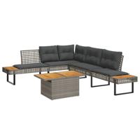 2-delige Loungeset met kussens poly rattan en acaciahout grijs - thumbnail