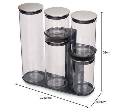 Joseph Joseph Podium Voorraadbox 1.9 l, 1.3 l, 0.9 l, 0.9 l, 0.5 l Set van 5 stuks Glas, RVS Met deksel Transparant, Zilver 95035