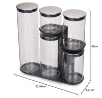 Joseph Joseph Podium Voorraadbox 1.9 l, 1.3 l, 0.9 l, 0.9 l, 0.5 l Set van 5 stuks Glas, RVS Met deksel Transparant, Zilver 95035 - thumbnail