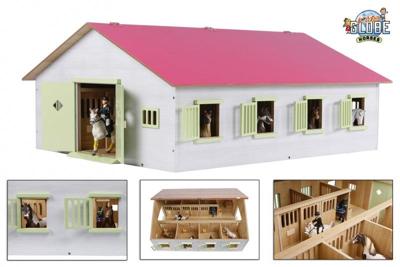 Kids GLOBE paardenstal roze met 7 boxen, 1:24