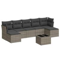 8-delige Loungeset met kussens poly rattan grijs - thumbnail