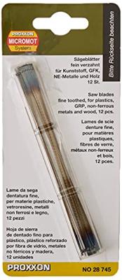 Proxxon Micromot 28745 12 stuk(s) Figuurzaagblad met dwarsstift, zeer fijn vertand Non-ferrometaal, GVK, kunststof, plexiglas en hout