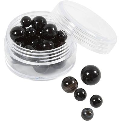 Creativ Company Kralen van agaat, d 6+8+10 mm, gatgrootte 0,9-1 mm, ca. 28 stuk, zwart, 28 stuk/ 1 doos
