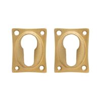 De Oude Deurklink Cilinderrozet - Rechthoekig messing getrommeld - thumbnail