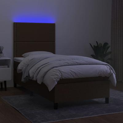 vidaXL Boxspring met matras en LED stof donkerbruin 90x190 cm, bed, boxspringbed, tweepersoonsbed, slaapmeubel, boxspring bed, bed met matras