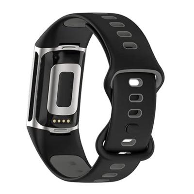 FitBit Charge 5 & 6 Sportbandje met dubbele lus - Zwart / grijs - Tweekleurig - Maat: L FitBit Charge 5 & 6 Sportbandje met dubbele lus - Zwart / grijs - Tweekleurig - Maat: L