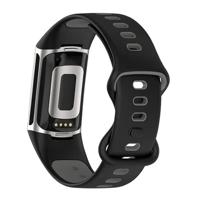 FitBit Charge 5 & 6 Sportbandje met dubbele lus - Zwart / grijs - Tweekleurig - Maat: L - thumbnail