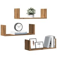 Wandschappen 3 st 58x18x18 cm bewerkt hout artisanaal eiken - thumbnail
