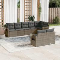 8-delige Loungeset met kussens poly rattan grijs - thumbnail