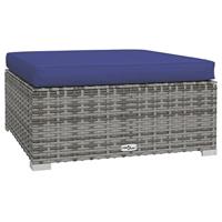 Tuinvoetenbank met kussen 70x70x30 cm poly rattan grijs - thumbnail