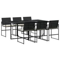 7-delige Tuinset met kussens poly rattan zwart - thumbnail