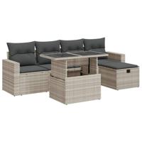 6-delige Loungeset met kussens poly rattan lichtgrijs - thumbnail