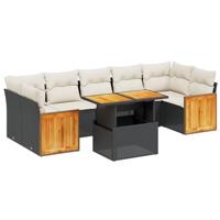 8-delige Loungeset met kussens poly rattan acacia zwart - thumbnail
