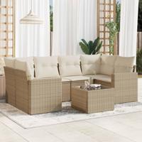 7-delige Loungeset met kussens poly rattan beige - thumbnail