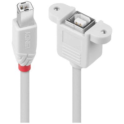 LINDY 31801 USB-kabel USB 2.0 USB-B stekker, USB-B bus 1 m Grijs Voor buismontage, Met anti-kniktule, Afgeschermd (dubbel)