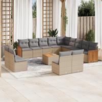 14-delige Loungeset met kussens poly rattan beige - thumbnail