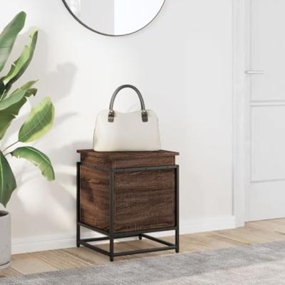 Opbergbox met deksel 40x40x51,5 cm bewerkt hout bruin eiken - thumbnail