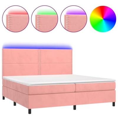 Boxspring met matras en LED fluweel roze 200x200 cm