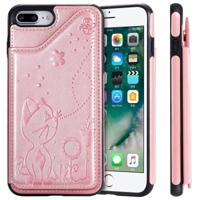 Voor iPhone 8 plus/7 plus Kat Bee reliëf patroon schokbestendige beschermende case met kaartsleuven & fotolijstjes (Rose goud) - thumbnail