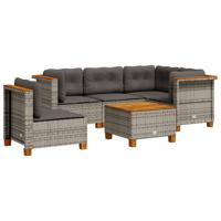 6-delige Loungeset met kussens poly rattan grijs - thumbnail