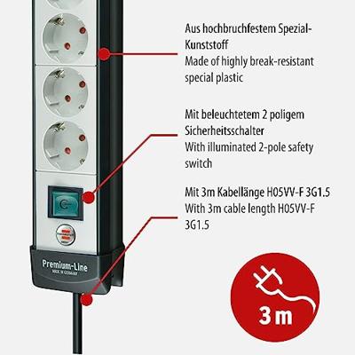 Brennenstuhl 1951560100 Stekkerdoos met schakelaar 6-voudig Zwart, Wit Randaarde stekker 1 stuk(s)