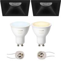 Pragmi Pollon Pro - Inbouw Vierkant - Mat Zwart - Verdiept - 82mm - Philips Hue - LED Spot Set GU10 - White Ambiance - Bluetooth - thumbnail