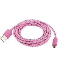 Nylon netting Style Micro 5-pins USB-gegevensoverdracht/oplaadkabel voor Galaxy S IV / i9500 / S III / i9300 / Note II / N7100 / Nokia/HTC/Blackberry/Sony, lengte: 3 m (roze) - thumbnail