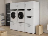 Kast WASHING 2 machines naast elkaar met kast voor wasgoed wit met 3 opzekasten - thumbnail