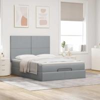 Ottoman bed met matras en LED's 140x190cm stof lichtgrijs - thumbnail