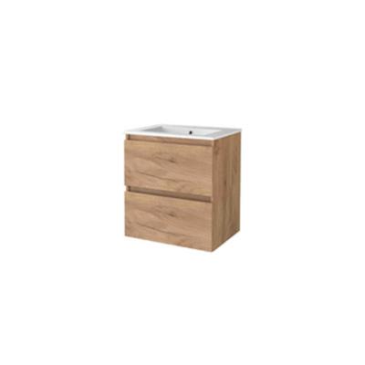 Basic-Line Start 46 Badkamermeubelset - 60 x 46 cm - Greeploos - 2 Lades - Keramische Wastafel - 1 Kraangat - Whisky Oak