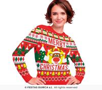Foute Sweater Merry Christmas Rendier Rood Dames - thumbnail