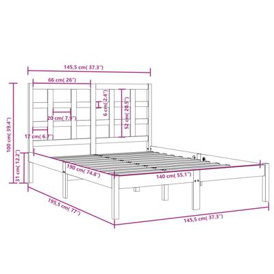 Bedframe massief hout 140x190 cm - thumbnail