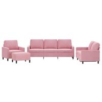4-delige Loungeset met kussens fluweel roze - thumbnail