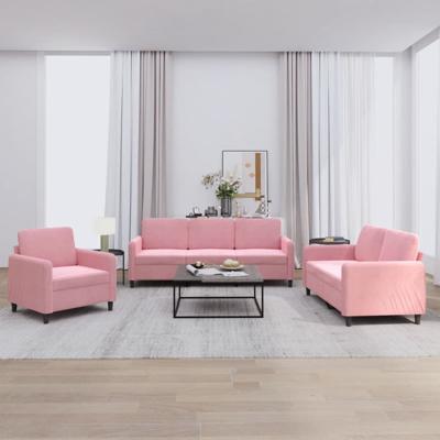 3-delige Loungeset met kussens fluweel roze - thumbnail