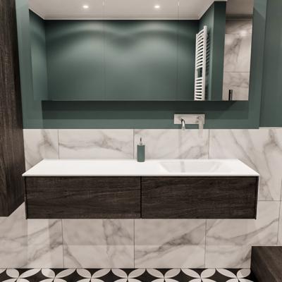 Mondiaz Lush Cloud badmeubel eiken Dark brown 150 cm 2 lades solid surface enkele spoelbak rechts zonder kraangat