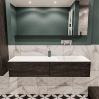Mondiaz Lush Cloud badmeubel eiken Dark brown 150 cm 2 lades solid surface enkele spoelbak rechts zonder kraangat - thumbnail