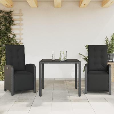 3-delige Bistroset met kussens poly rattan zwart