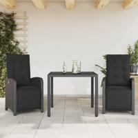 3-delige Bistroset met kussens poly rattan zwart - thumbnail