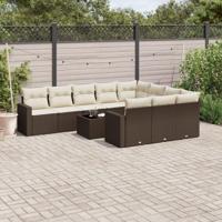 11-delige Loungeset met kussens poly rattan bruin - thumbnail