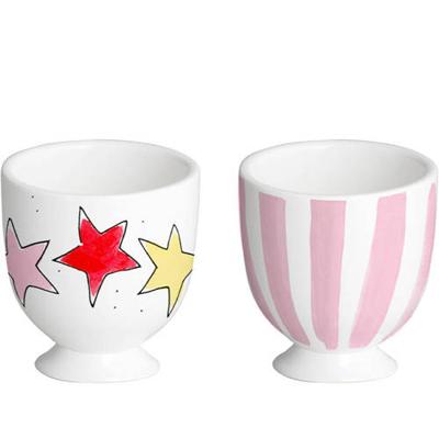 Blond Amsterdam eierdopje set aardewerk confetti en strepen 3x6cm multi 2 stuks