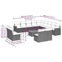 14-delige Loungeset met kussens poly rattan grijs - thumbnail