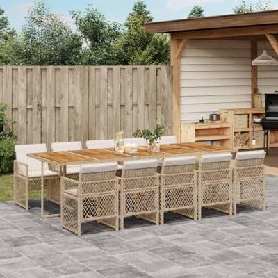 11-delige Tuinset met kussens poly rattan beige