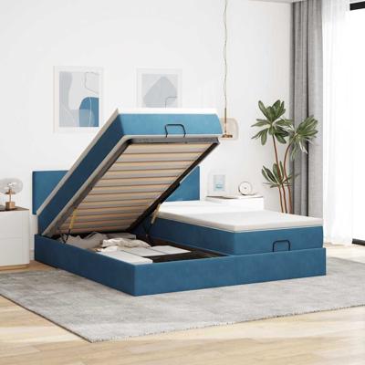 Ottoman bed met matrassen 160x200cm fluweel donkerblauw