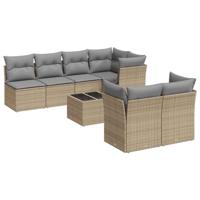 8-delige Loungeset met kussens poly rattan beige - thumbnail
