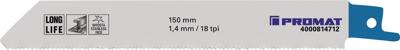 Promat/Tecwerk Reciprozaagblad | lengte 150 mm breedte 19 mm | tandverdeling TPI 18 1,4 mm | gefreesd, golvend | 5 stuks / kaart - 4000814712 Promat/Tecwerk Reciprozaagblad | lengte 150 mm breedte 19 mm | tandverdeling TPI 18 1,4 mm | gefreesd, golvend | 5 stuks / kaart - 4000814712