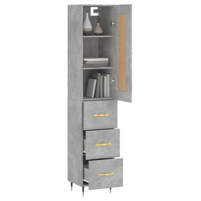 Hoge kast 34,5x34x180 cm bewerkt hout betongrijs - thumbnail