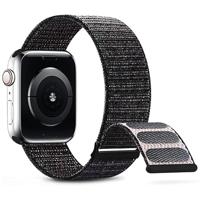 By Qubix - Nylon sport loop band - Zwart gemêleerd - Extra sterke klittenbandsluiting - Compatible met Apple Watch 44mm / 45mm / 46mm / 49mm - - thumbnail