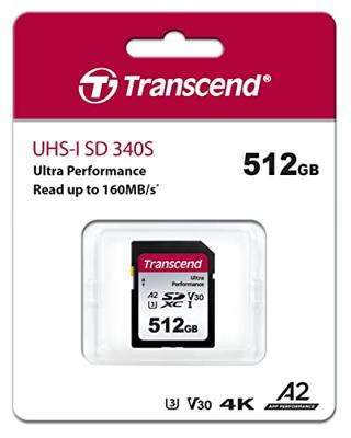Transcend TS64GSDC340S SDXC-kaart 512 GB A1 Application Performance Class, A2 Application Performance Class, v30 Video Speed Class, UHS-Class 3 Schokbestendig,